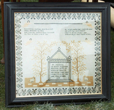 A mourning sampler inscribed "Farewell my partner dear farewell . . .• style=