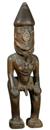 A New Guinea carved ancestor figure sold to the European trade on the phone for $9,068.