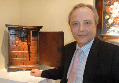 The English oak miniature dresser from the Eighteenth Century that Michael Pashby of New York City was showing had 30 drawers.