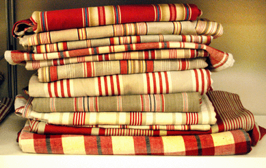 Colorful textiles at Susan E. Oostydk Antiques, Andover, N.J.