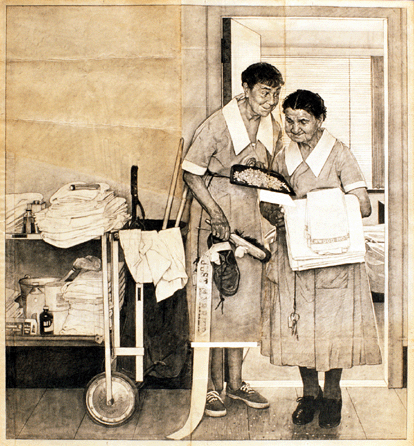 Norman Rockwell, "Just Married,†charcoal on paper, preliminary drawing for The Saturday Evening Post cover, June 29, 1957. Courtesy Norman Rockwell Museum. Licensed by Norman Rockwell Licensing Company, Niles, Ill.