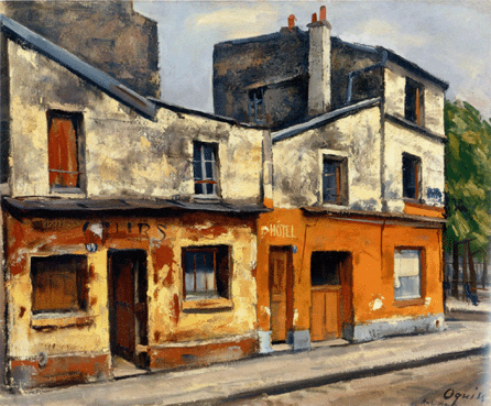 Takanori Oguiss (Japanese, 1901‱986), "Coin De Paris, Rue de Meaux,†oil on canvas, 23 5/8  by 28¾ inches, sold for $103,000 at Sotheby's.