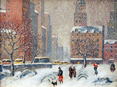 Guy Wiggins painted this view of Fifth Avenue, New York, in the mid-1950s. It sold for $20,700.