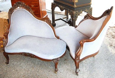 A pair of Belter laminated rosewood Recamier sofas sold to the Minneapolis trade for $11,500.