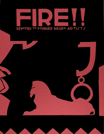 Soon after arriving in Harlem, Aaron Douglas created this bright red and black cover for a radical journal, FIRE!! A Quarterly Devoted to the Younger Negro Artists, November 1926, featuring the profile of a silhouetted, slit-eyed sphinx. Collection of Thomas H. Wirth.