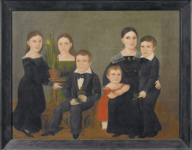 This portrait of Germantown, Penn.'s Hunter family was painted by an unknown artist, circa 1835. It is oil on canvas and imposing at 39 by 51 inches. Gift of Mr and Mrs Ellerton M. Jetté. Colby College Museum of Art, the American Heritage Collection.