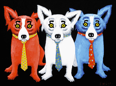 George Rodrigue's (American/Louisiana, b. 1944) 1994 oil, "Corporate Dog†performed well. With an estimate of $25/35,000, the painting, which depicts three images of the artist's iconic "blue dog,†achieved $63,450 against seven telephones, one absentee bid and interest on the floor.