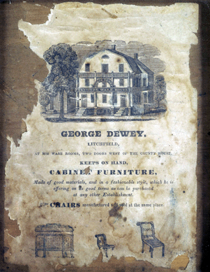 Label from inside drawer of table made by George Dewey, Litchfield, Conn., circa 1825. Courtesy Litchfield Historical Society.