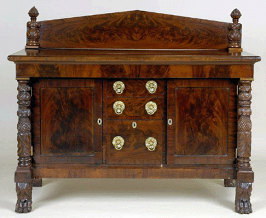 Sideboard purchased by Ruluff Dutcher of Canaan from the Litchfield shop of Silas Cheney in 1821, 41½ inches high by 65 inches wide by 24 inches deep. Courtesy Jeffrey Tillou Antiques, Litchfield, Conn.