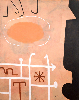 Adolph Gottlieb, "Sentinel,†1951, oil on linen, 60 by 48 inches. Adolph and Esther Gottlieb Foundation, New York. ©Adolph and Esther Gottlieb Foundation/Licensed by VAGA. ⁊ordan Tinker photo 