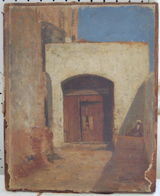 A view of a Middle Eastern doorway with a seated figure by Robert Swain Gifford came from a cache of the artist's work and realized $1,840.