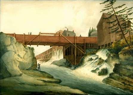 Attributed to William Guy Wall (American, 1792‱864), "Glens Falls and Factory View from the East,†circa 1820, watercolor, 21 7/8 by 30 3/8 inches; gift to the Pruyn Family Collection.