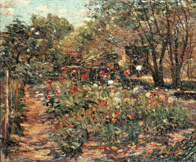 After studying in Paris, Canadian-born Ernest Lawson (1873‱939) became a dedicated Impressionist, applying paint thickly and employing what was called "a palette of crushed jewels†in colorful works like "Garden Landscape,†circa 1915.