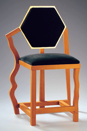 Garry Knox Bennett, "Wiggle Wright,†2004, mahogany, upholstered mohair, 23K gold leaf, 36 by 22, 16 inches. ⁍. Lee Fatherree photo