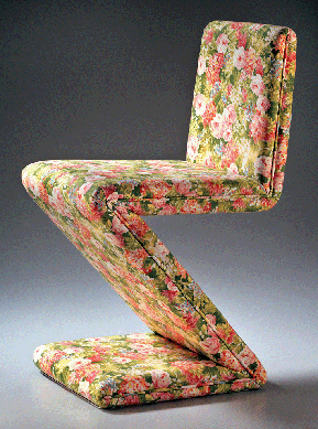 Garry Knox Bennett, "Great Granny Rietveld,†2003, wood, upholstered cotton, 30 3/4  by 15 by 18 inches. ⁍. Lee Fatherree photo