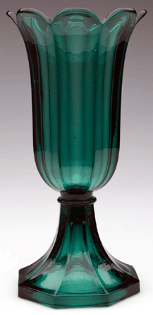 Sandwich tulip vase, brilliant medium emerald green, wafer construction, Boston and Sandwich Glass Co., 1845‱865, 10 inches high, sold for $14,690.