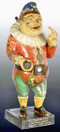 The circa 1885 William Demuth & Co. painted zinc cigar advertising figure of Punch, 18 inches tall, from the L.C. Hegarty collection topped the sale at $207,000.