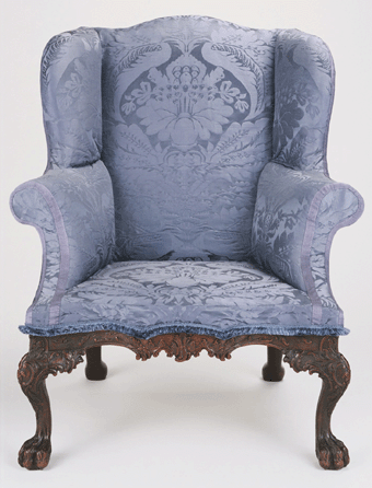 Attributed to the workshop of Thomas Affleck (1740‱795) and carving attributed to Nicholas Bernard and Martin Jugiez (active as partners 1762‱783), easy chair, 1770‷1, mahogany, yellow pine, white oak, white cedar, black walnut, tulip poplar; modern upholstery, 46 by 36½ by 34 inches. Philadelphia Museum of Art, gift of H. Richard Dietrich Jr, 2001. 