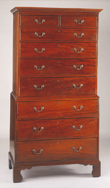 Thomas Gross Jr (1775‱839), circa 1805‱0 chest-on-chest, mahogany, yellow poplar, yellow pine, brass, 6 feet 10¾ by 43¼ by 22½ inches. Philadelphia Museum of Art, gift of Mrs Leslie Legum, 1983. 