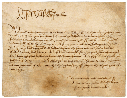 Fabrics fit for a king's clothes were the subject of this 1512 document signed by Henry VIII, which sold for $40,612.