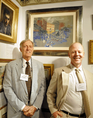 Joel Fletcher, left, and John Copenhaver, Fletcher/Copenhaver, Fredericksburg, Va., with an unusual gouache and watercolor by Sir Francis Rose titled "Port of Toulon.• style=