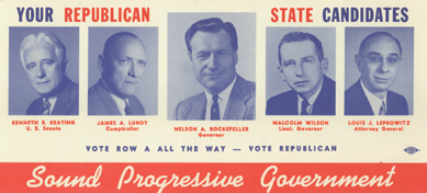 Rockefeller campaign flier, 1958, courtesy the New York State Archives.