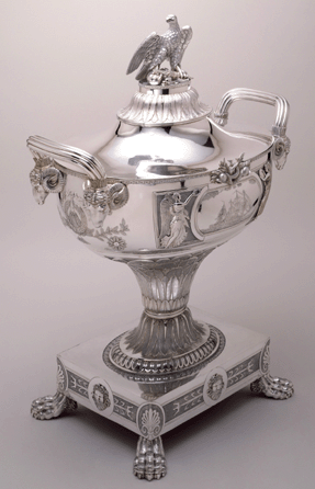 Urn presented to Isaac Hull, made by Thomas Fletcher and Sidney Gardiner, Philadelphia, 1813, silver. Private collection.