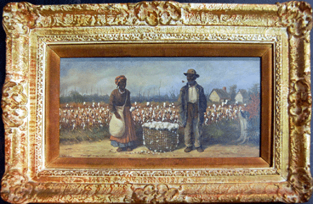The oil on board scene of a cotton field with two African Americans and a basket of cotton by William Aiken Walker sold to a collector for $28,750.