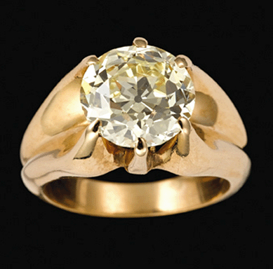 A 14K yellow gold solitaire diamond ring from the 1920s realized $94,600. Featuring a large old European-cut diamond weighing approximately 5.6 carats, it came from a North Carolina estate. 