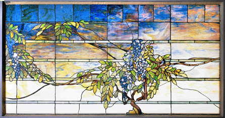 Detail of Wisteria transom, after 1908, leaded glass, Tiffany Studios.