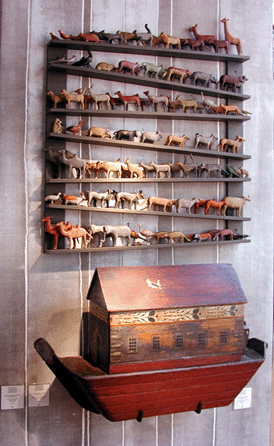A Nineteenth Century Noah's Ark with more than 100 animals was displayed in the booth of Robert Young, London dealer and New York Winter show exhibitor.