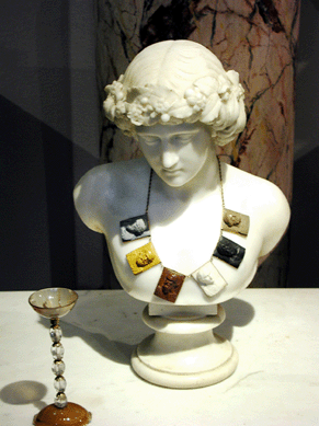 A selection of carved marble sculptures, neoclassical and Grand Tour items in private dealer Craig Carrington's booth. Carrington, based in Gloucestershire, England, only exhibits at this show, thus much of his display is previously unseen and fresh to the market †probably explaining the epidemic of red dots spreading over his inventory within hours of show opening.