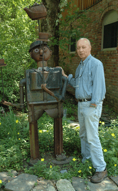 Joel with his favorite piece, "Eddie Malloy, the Real McCoy, Performing His Famous Tea for Two Number,†92 inches high, 2000.