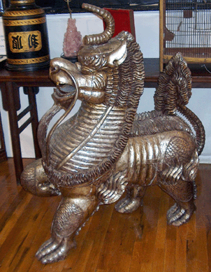 Jean Sinenberg offered an antique silver gilt foo dog at the show.