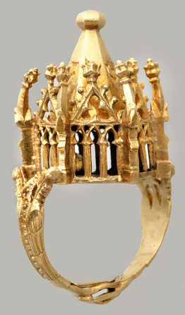 Jewish wedding ring from the Erfurt Treasure. Courtesy Thüringisches Landesamt für Denkmalpflege und Archäologie.