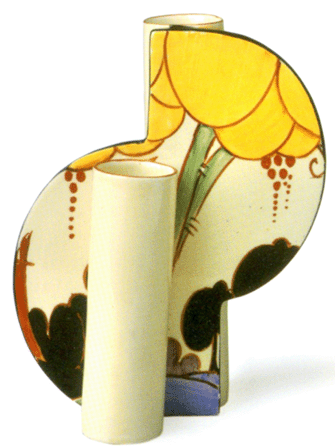 Clarice Cliff Summerhouse flower tube vase.