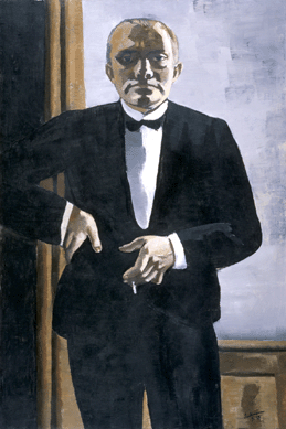 Max Beckmann (German, 1884‱950), "Self-Portrait in Tuxedo,†1927, oil on canvas, 54 9/10  by 37 3/5 inches. Harvard Art Museum/Busch-Reisinger Museum, Association Fund.