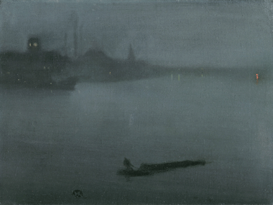 James McNeill Whistler, "Nocturne in Blue and Silver,†1872‷8, oil on canvas, 17½ by 24 inches. Yale Center for British Art, New Haven, Conn., Paul Mellon Fund.