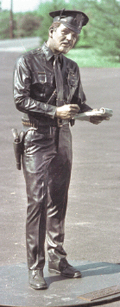Seward Jonson, "Time's Up,†a lifelike sculpture depicting a police officer giving a ticket and valued at more than $120,000, is the artist's proof and the last casting of a limited edition of seven.