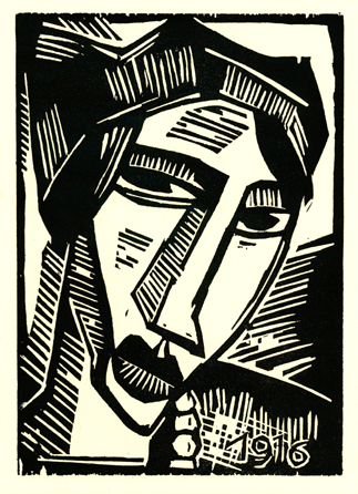 Karl Schmidt-Rottluff's "Head of a Man,†circa 1916, woodcut on wove paper, 11 by 7 7/8  inches. Collection purchase.