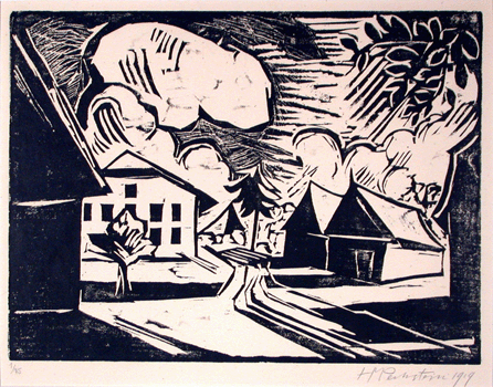 Max Pechstein's "Village Landscape,†1919, woodcut on laid paper, 11¾ by 15¾ inches.