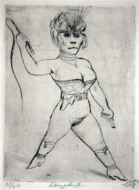 "Tamer of Wild Beasts,†1922, Otto Dix, drypoint on wove paper, 15 5/8  by 11 5/8  inches.