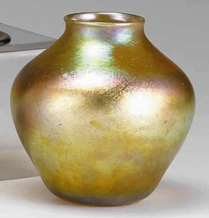 Tiffany Favrile glass vase, signed "L.C.T.,†5 inches high, one of 16 items recovered after 37 years.