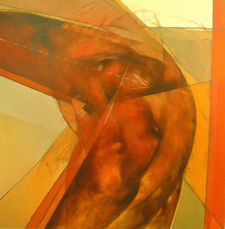 Jorge Posada (b 1954), "Animus Corpus in Motion †III,†2006, oil on canvas, 48 by 48 inches, lent by the artist.