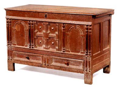 Property inherited from Boston's Mary M. Sampson included the oak and pine chest, circa 1650, that realized $126,500.