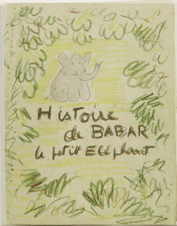 The front cover of Jean de Brunhoff's maquette for the first Babar book, executed in crayon and graphite.