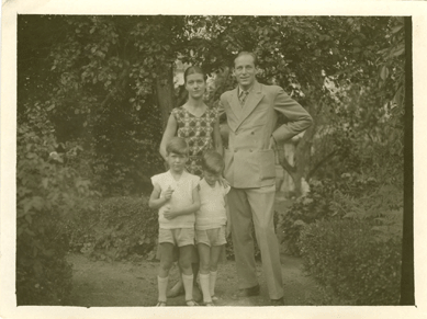 A photograph of the de Brunhoff family in about 1930 was made around the time of Babar's creation, Cécile, Jean, Laurent, left, and Mathieu, right.