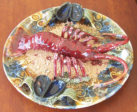 Robert Sheldon, Sandy Hook, Conn. had a Palissy-style majolica tropical lobster, an unusual "find.• style=