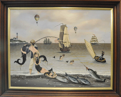 The Ralph Cahoon painting attracted attention from Cape collectors, with an oil on Masonite titled "Striper Fishing†selling at $63,250.