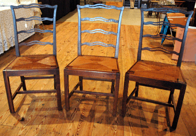 Three of a set of six handmade Chippendale ribbon back chairs from the 1920s shown by Ed Weissman, Portsmouth, N.H.